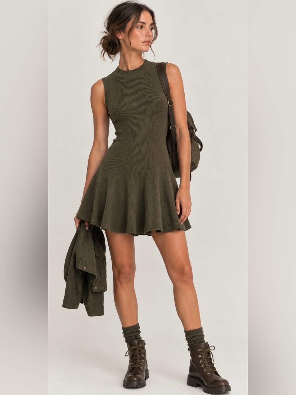 A.L.C. Flounce Dress Ribbed Knit Skater Drop Waist Fit and Flare Sleeveless